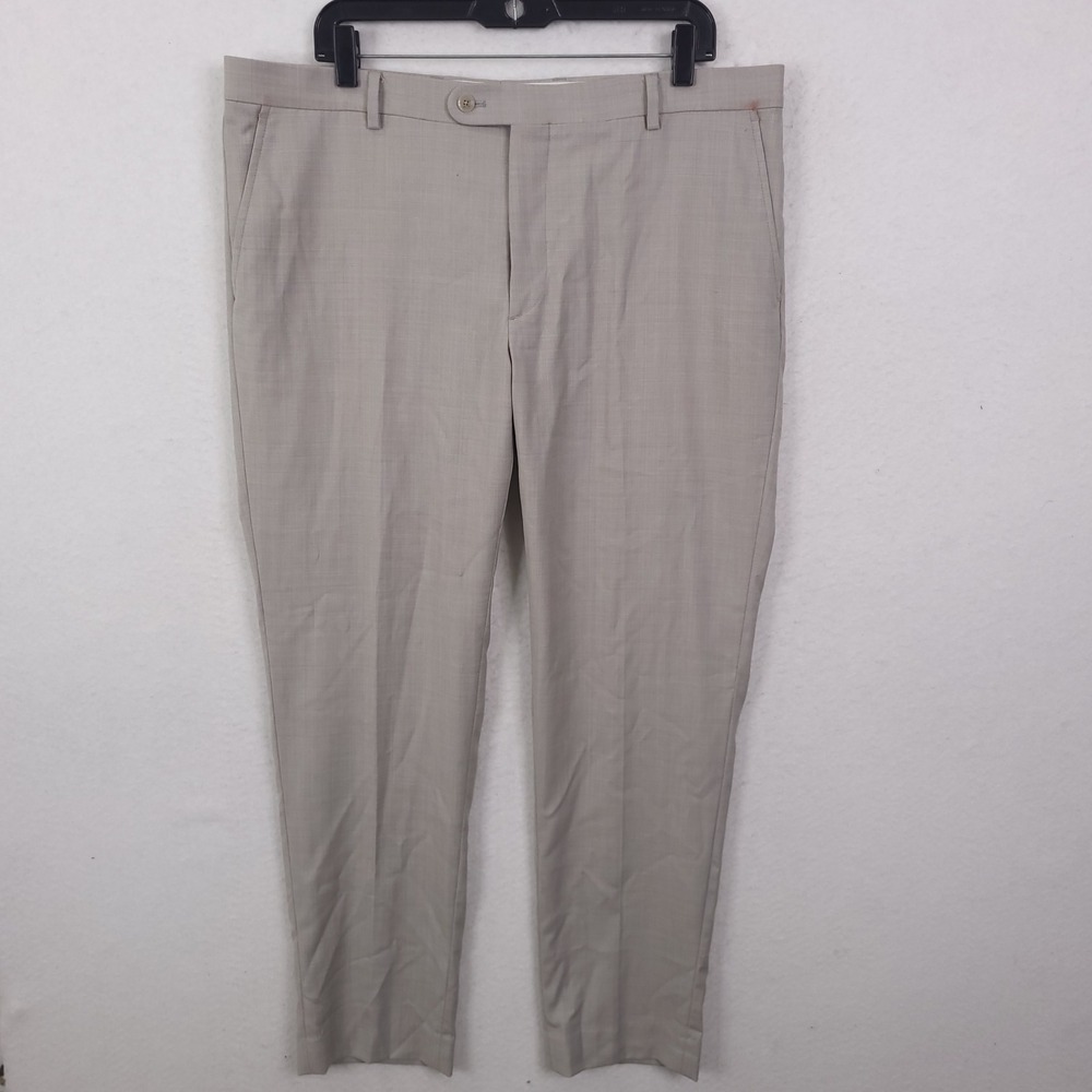 Joseph Abboud Dress Pants Wool Blend Mens 38x30 Tan Slim Fit Stretch Trousers